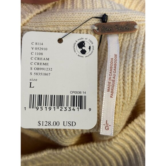 NWT Free People Cream Oversized Pullover Sweater L - Picture 6 of 6